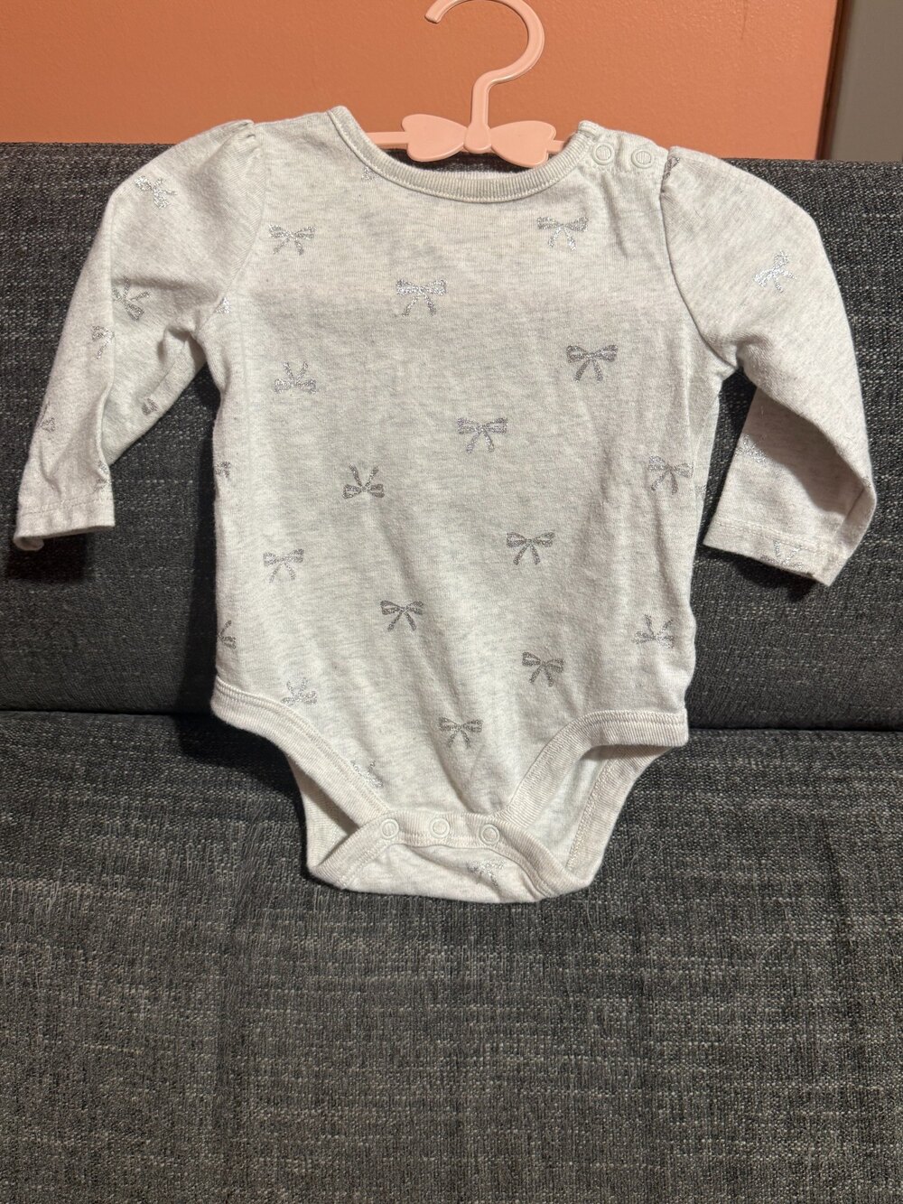 Garanimals Baby Bodysuit Bow Print Heather Gray 3-6M